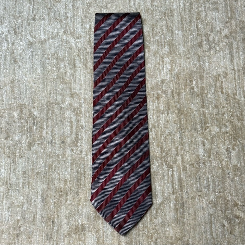 Giorgio Armani Neck Tie in Silk with Red Black and Grey Stripe